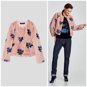 ZARA BASICS mink pink & blue floral crop jacket